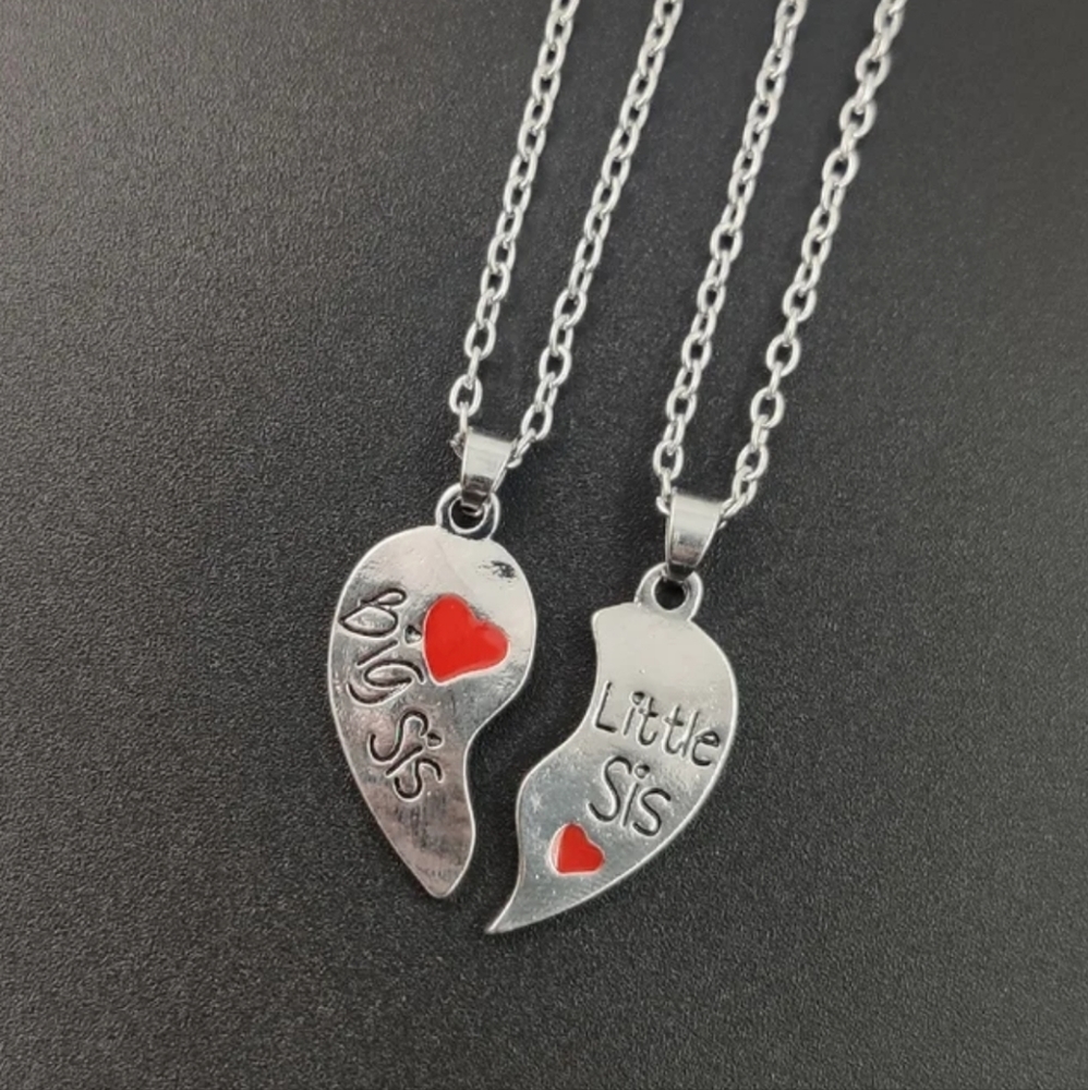Sisters Necklace Set, Puzzle Heart Pendant (Big Sister Little Sister), 2 Pieces